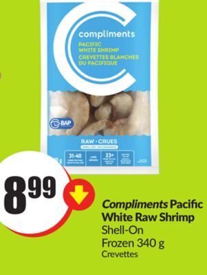 FreshCo Compliments pacific white raw shrimp shell-on frozen 340 g offer
