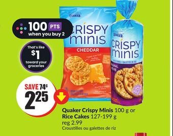 Chalo FreshCo Quaker crispy minis 100 g or rice cakes 127-199 g offer