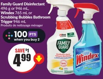 Chalo FreshCo Family guard disinfectant 496 g or 946 ml, windex 765 ml or scrubbing bubbles bathroom trigger 946 ml offer