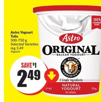 Chalo FreshCo Astro yogourt tubs 500-750 g selected varieties offer