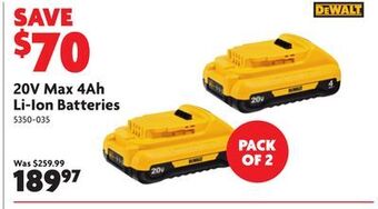 Home Hardware 20v max 4ah li-ion batteries offer