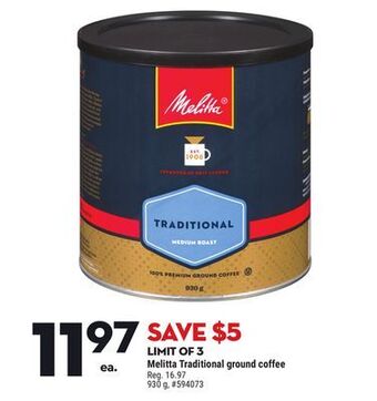 Giant Tiger Melitta traditional ground coffee offer