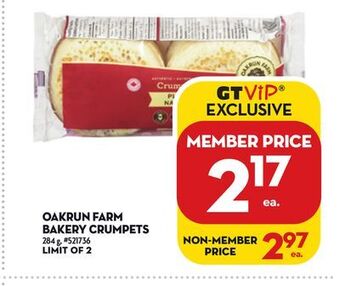 Giant Tiger Oakrun farm bakery crumpets offer