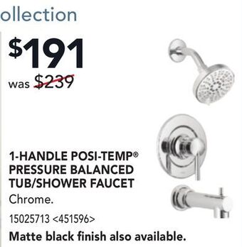 RONA 1-handle posi-temp® pressure balanced tub/shower faucet offer
