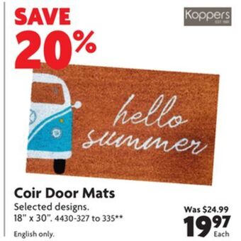 Home Hardware Koppers home coir door mats offer