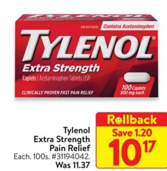 Walmart Tylenol extra strength pain relief offer