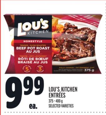 Metro Lou's kitchen entrées offer