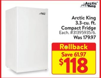 Walmart Arctic king 3.3-cu. ft. compact fridge offer
