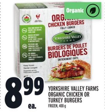 Metro Yorkshire valley farms organic chicken or turkey burgers offer