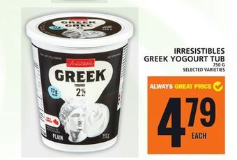 Food Basics Irresistibles greek yogourt tub offer