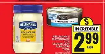 Food Basics Hellmann's mayonnaise or clover leaf albacore tuna offer