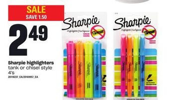 Loblaws Sharpie highlighters, 4's offer