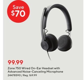 Staples Logitech zone 750 wired on-ear headset with advanced noise-canceling microphone offer