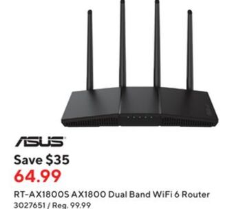 Staples Asus rt-ax1800s ax1800 dual band wifi 6 router offer