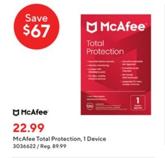 Staples Mcafee total protection offer