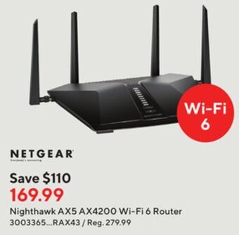 Staples Netgear nighthawk ax5 5-stream ax4200 wi-fi 6 router offer