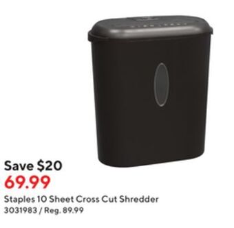 Staples Staples 10 sheet cross cut shredder offer