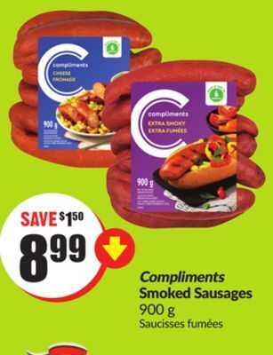 FreshCo Compliments smoked sausages 900 g offer