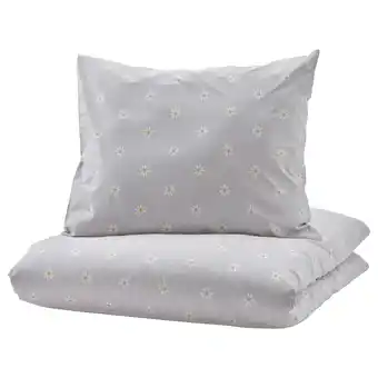 IKEA Nattslända duvet cover and pillowcase, floral pattern gray/white, twin offer