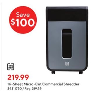 Staples Tru red 16-sheet micro-cut commercial shredder offer