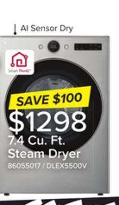 Leon's Lg graphite steel 7.4 cu. ft. ultra large capacity smart front load dryer with built-in intelligence & turbosteam - dlex5500v offer