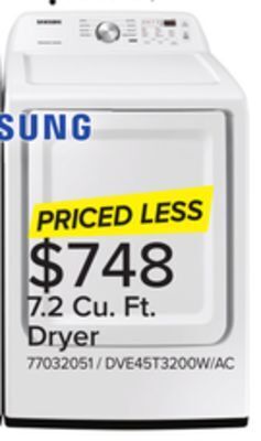 Leon's Samsung white electric dryer with sensor dry (7.2 cu.ft) - dve45t3200w/ac offer