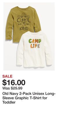 Old Navy Old navy 2-pack unisex long-sleeve graphic t-shirt for toddler offer