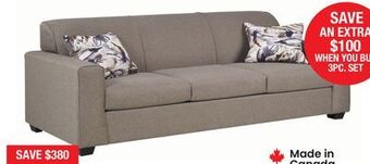 Bad Boy Superstore Fabric sofa with accent pillows offer