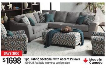 Bad Boy Superstore 2pc. fabric sectional with accent pillows offer