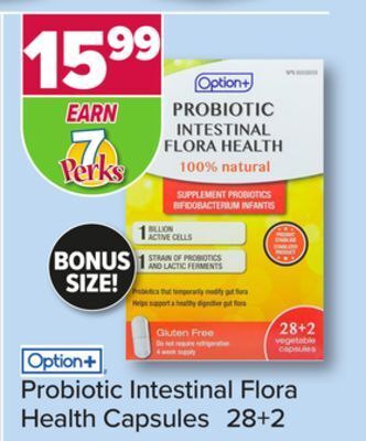 PharmaChoice Option+ probiotic intestinal flora health capsules offer