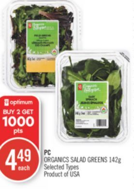 Shoppers Drug Mart Pc organics salad greens offer