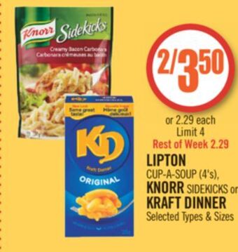 Shoppers Drug Mart Lipton cup-a-soup (4's) knorr sidekicks or kraft dinner offer