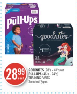 Shoppers Drug Mart Goodnites (28's - 44's) or pull∙ups (46's - 74's) training pants offer