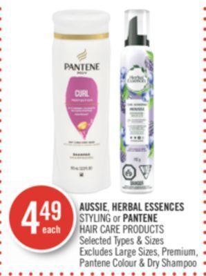 Shoppers Drug Mart Aussie, herbal essences styling or pantene hair care products offer