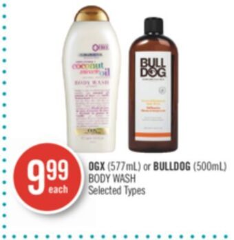 Shoppers Drug Mart Ogx (577ml) or bulldog (500ml) body wash offer