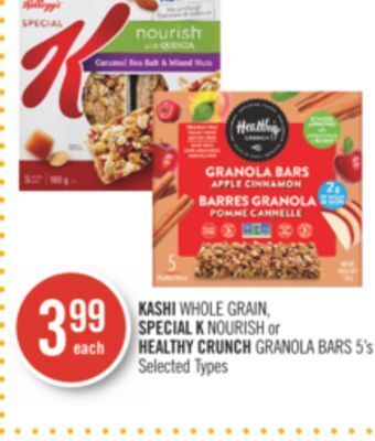 Shoppers Drug Mart Kashi whole grain, special k nourish or healthy crunch granola bars 5's offer