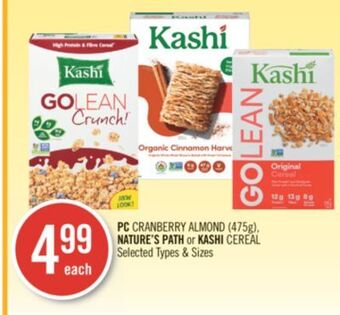 Shoppers Drug Mart Pc cranberry almond (475g), nature's path or kashi cereal offer