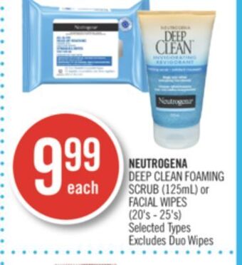 Shoppers Drug Mart Neutrogena deep clean foaming scrub (125ml) or facial wipes (20's - 25's) offer
