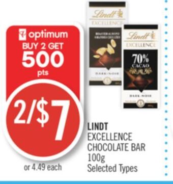 Shoppers Drug Mart Lindt excellence chocolate bar offer