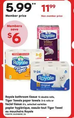 Independent City Market Papier hygiénique, 12 double rolls, essuie-tout tiger towel, 3=6 rolls ou mouchoirs royale, 6's offer
