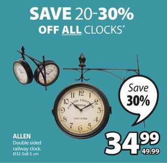 JYSK Allen double sided railway clock offer