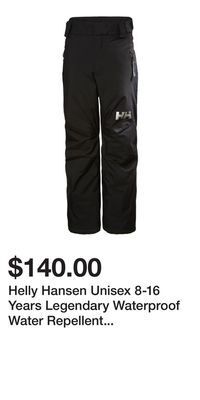 Mark's Helly hansen unisex 8-16 years legendary waterproof water repellent windproof winter snow pants - black offer