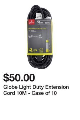 Dollarama Globe light duty extension cord 10m - case of 10 offer