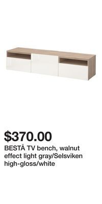 IKEA Bestå tv bench, walnut effect light gray/selsviken high-gloss/white offer