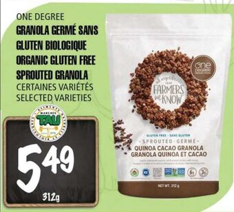 Marches Tau ONE DEGREE ORGANIC GLUTEN FREE SPROUTED GRANOLA 312 g offer