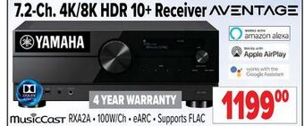 2001 Audio Video Yamaha 7.2-ch. 4k/8k hdr 10+ receiver offer