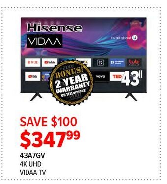 2001 Audio Video Hisense 4k uhd vidaa tv offer