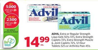Rexall Advil extra or regular strength liqui-gels 50' s-72's, extra strength caplets 72's, extra strength muscle & joint caplets 72' offer