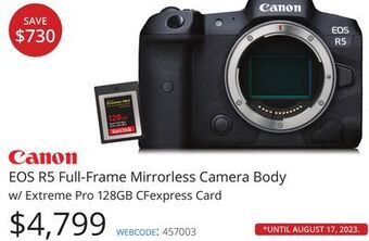 Vistek Canon eos r5 full-frame mirrorless camera body w/extreme pro offer