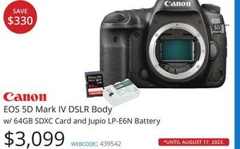 Vistek Canon eos 5d mark iv dslr body w/64gb sdxc card and jupio lp-e6n battery offer